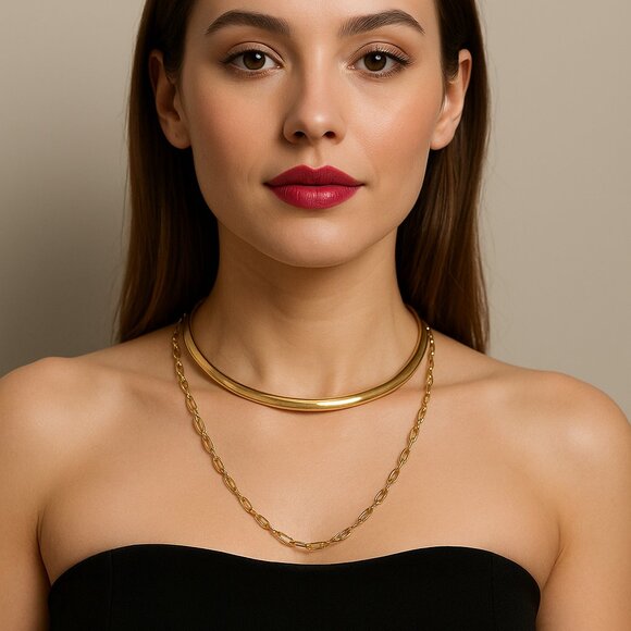 Chico's Gold Tone Choker Layered Chain Necklace - Picture 1 of 2